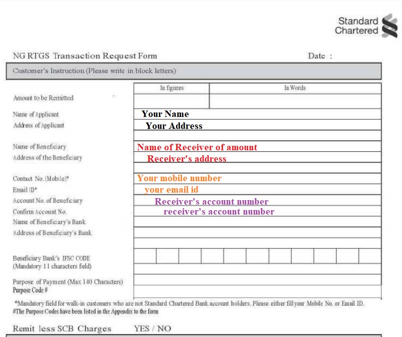 स्टैंडर्ड चार्टर्ड बैंक RTGS फॉर्म कैसे भरे