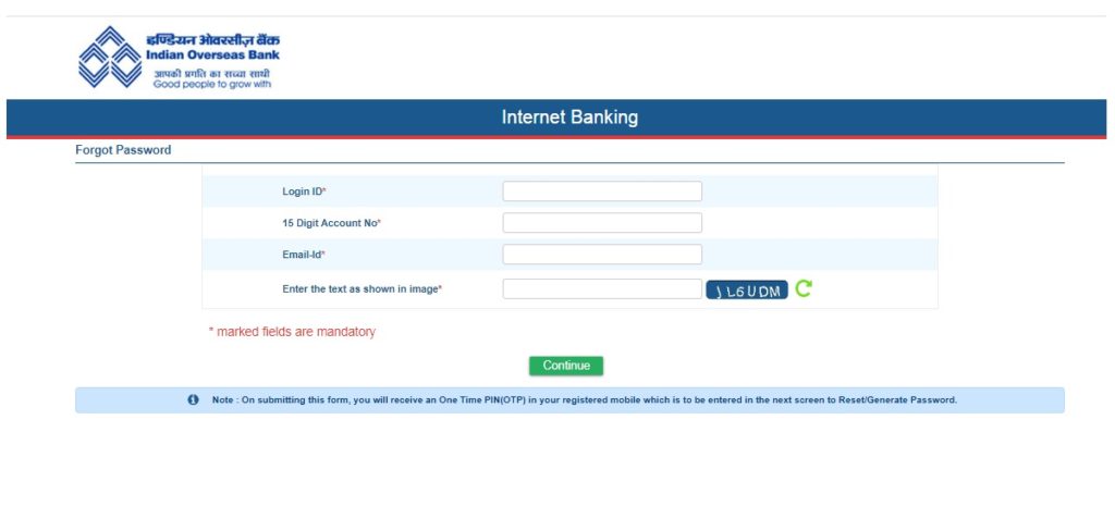 how to reset iob net banking user id