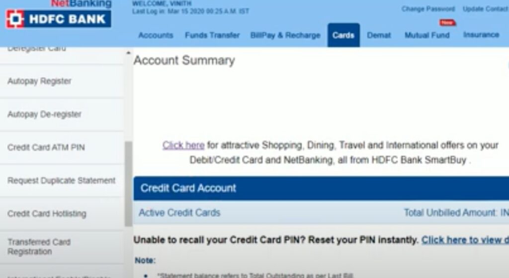 blocking option for hdfc credit card