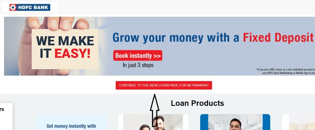 hdfc internet banking page