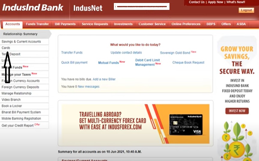 IndusInd credit card PIN generation