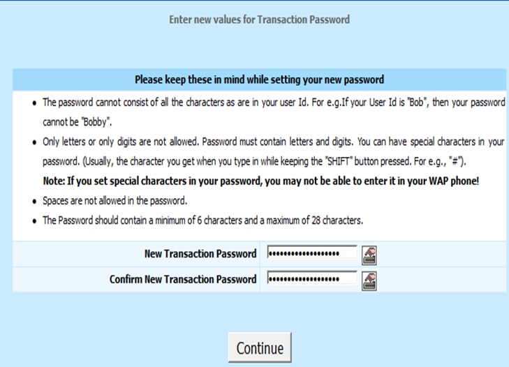 new transaction password