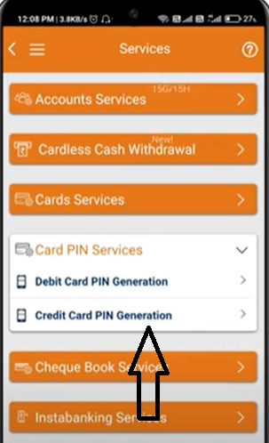 ICICI credit card pin generate option